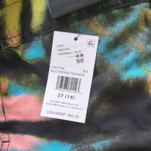 Volcom Kids Swim Trunks - Black, Blue, Yellow Tie-Dye - Picture 2 of 5